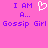 A static pixel art image with a bright pink background, purple text reading "I AM A... Gossip Girl" on both sides of a white heart symbol.