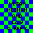 Pixelated text on a blue-green checkered background with visible pixelation and slight color bleeding between adjacent squares.