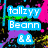 Pixelated digital artwork with multiple text elements in various colors and styles over a chaotic background of splattered colors.