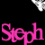 Black background with repeated pink 'Steph' text and white butterflies in various positions.