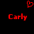 Red pixelated text and heart symbol on black background, two identical "Carly" labels side-by-side with a heart above center.