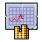 Pixelated icon shows a grid with red line graph and checkmark over cityscape of yellow-brown buildings.
