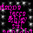 Pixelated pink text and symbols on a black background with white speckles, arranged in four identical quadrants.
