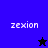 Four display 'zexion' text with star icons; top-left blue background has black star, bottom-right dark blue background has white star