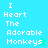 Pixelated text "I Heart The Adorable Monkeys" on cyan background with star symbols, two variations showing different star colors and text alignment.