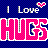 Pixel art with four text-based expressions of affection, each in distinct colors and fonts on a blue background