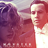 A static image shows two people in formal attire with a red and purple color scheme and the word 'MONSTER' at the bottom.