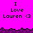 Pixelated text on bright pink background with purple wave border; repeated 'I Love Lauren <3' text in three above and two below a gray