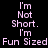 Pixelated text in light purple on black background, repeating 'I'm Not Short.' and 'I'm Fun Sized' in two with alternating vertical alignment