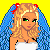 Pixel art contact sheet showing a fallen angel character with blue wings, white dress, red shoes, and rose props across four frames on yellow background.