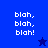 Blue background with white text 'blah, blah, blah!' and a star icon that changes color between dark blue and light blue.