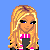Pixel art contact sheet showing multiple frames of a blonde character in black and pink attire with snowflake symbol on blue background