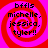 Four identical red and pink spiral-patterned icons with black text reading 'bffls michelle, jessica, tyler!!' arranged in a