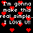 Pixelated text and red heart symbols on a black background with repeated phrases.