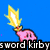 Pixelated Kirby character in four distinct states: sword-wielding, food-eating, clown-costumed, and flame-emitting.