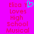 A static image with a bright pink background displays red pixelated text reading "Eliza Y Loves High School Musical" and a cyan heart symbol above the 'Y'.