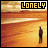 A 7-frame animated contact sheet showing a lone figure walking across an orange-hued beach with the word "LONELY" displayed at the top of each frame.