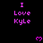 Pixelated text and heart symbols in bright pink on black background with gray corner overlay.