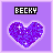 Pixelated purple heart with white sparkles on a light purple background, labeled 'BECKY' in black text above.