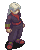 Pixel art character with white hair and dark blue outfit performing sequential hand gestures against gray background.