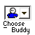 Pixelated buddy icon with blue-shirted figure and dropdown arrow, displayed in six positions with cursor interactions