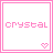 Two side-by-side square icons with pink borders, each displaying the word 'crystal' in pixelated text and a small heart symbol at bottom right.