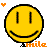 Yellow smiley face icons with vertical eyes and curved smiles, arranged in a on gray background with small orange hearts above each icon