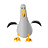 Pixelated bird-like figure with gray body, yellow-orange beak, black wings, and orange-yellow feet against solid gray background.