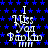 Pixelated text 'I Miss You' with 'Paula' below, set against a black background with blue stars, repeated in a pattern