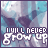 Pixelated image with blue and purple abstract background, white text "I WILL NEVER GROW UP" in two lines.