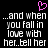 Pixelated text on black background with pink heart symbol above, showing repeated phrase about falling in love and telling someone.