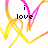 Animated icon with yellow and pink scribbled lines over white background, displaying text 'i love' with changing letters below.