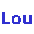 Pixelated text 'LOU' split across white and blue backgrounds with inverted color schemes.