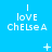 Blue background with repeated 'I love Chelsea' text in white pixelated font, featuring animated plus signs and dots that change position across frames.