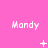 Pink background with repeated white text 'Mandy' and changing white symbols below each text instance.
