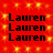 Red background with yellow star-like patterns and repeated black text "Lauren" in a