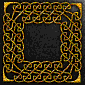 Animated sequence of square icons with golden Celtic knot borders, each containing a central glowing element that changes color and brightness across frames.