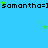 A static digital image with a bright blue background, repeating text "samantha=]" in black pixelated font across three horizontal , scattered green and light blue star shapes
