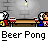 Animated contact sheet of a beer pong game with pixel art characters, red cups, and text bubbles showing gameplay progression.