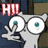 Pixelated icon shows a white cartoon character with large eyes and a red 'HI!' text bubble above its head against dark background.