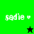Green and black pixelated icon with 'sadie' text, heart symbol, and star symbols in different states.