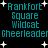 Pixelated teal text on black background with white starbursts, displaying 'Rankfort Square Wildcat Cheerleader' in two identical horizontal