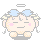 Four pixelated angel icons arranged in a , each with closed eyes and pink cheeks on a gray background