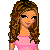 Pixelated cartoon figure with long brown hair wearing pink crop top and blue jeans, standing next to text reading "Pink Is Pimpin".
