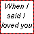 pixelated text and heart icons with red border, showing variations in word color and broken heart symbols across frames