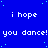 Blue background with light blue dots, repeating text "i hope" and "you dance!" in white pixelated font across multiple