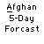 Pixelated text reads 'Afghan 5-Day Forcast' and 'Clear Mon-Fri...' with 'Chance Of...' below, next to a yellow figure and a nuclear explosion image.