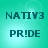 Four identical pixelated display 'NATIV3' above 'PR!DE' on a teal background with subtle light effects