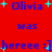 Red background with blue text and cyan plus signs displaying "Olivia" and "hereee :]" in a repeating pattern.