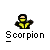 Pixelated static icon of a character in yellow and black attire with arms extended, labeled "Scorpion" below the figure on a gray background.